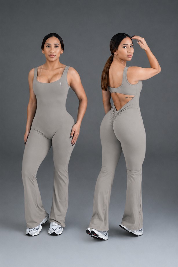 Flow Long Jumpsuit in Mushroom Gray